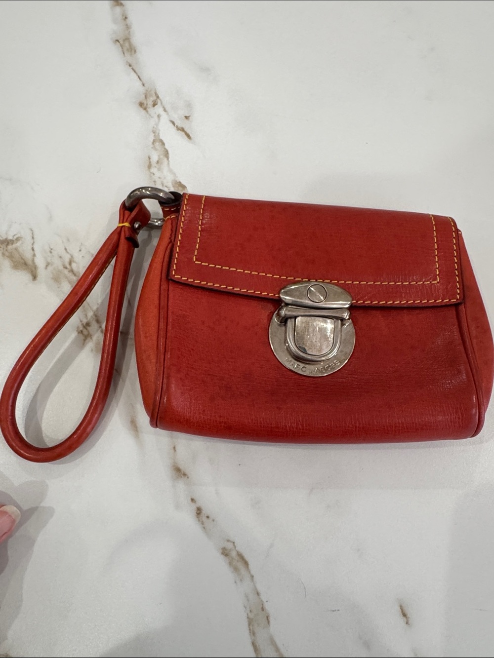 Marc Jacobs Red Leather Wristlet Clutch with Silver-Tone Lock - Picture 3 of 8